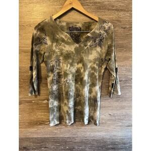 Vintage Y2K Glima 3/4 Sleeve Shirt M Gray Bohemian Tattoo Yoga Japanese Artsy